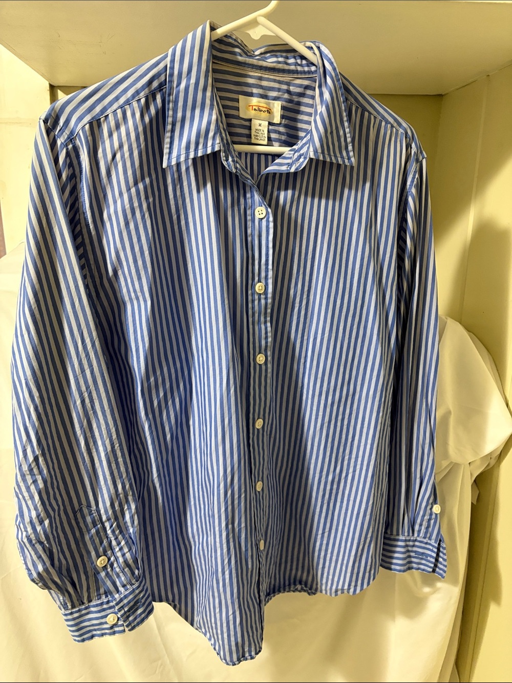 Talbots Blue and White Striped Button-Up Blouse